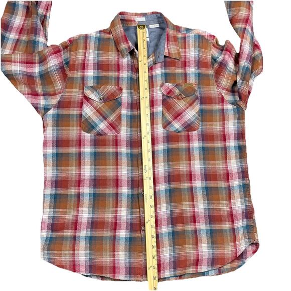 Volcom Shirt Mens Large Red Browning Sleeve Plaid Classic Fit Lumberjack Skater - Picture 5 of 11